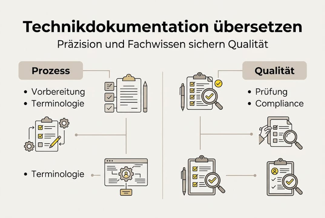 Grafische Übersicht: So läuft ein Übersetzungsprojekt ab – Schritte und Qualitätsmerkmale auf einen Blick