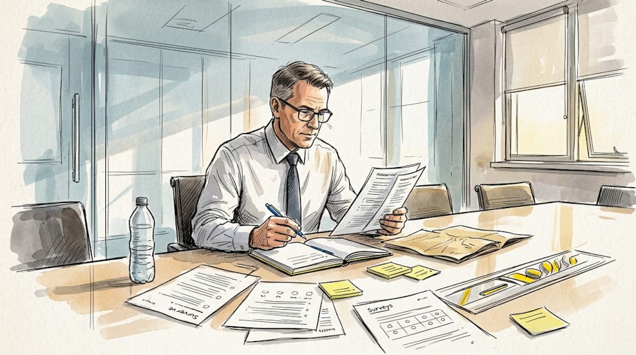 Professional reviewing translated medical report at table