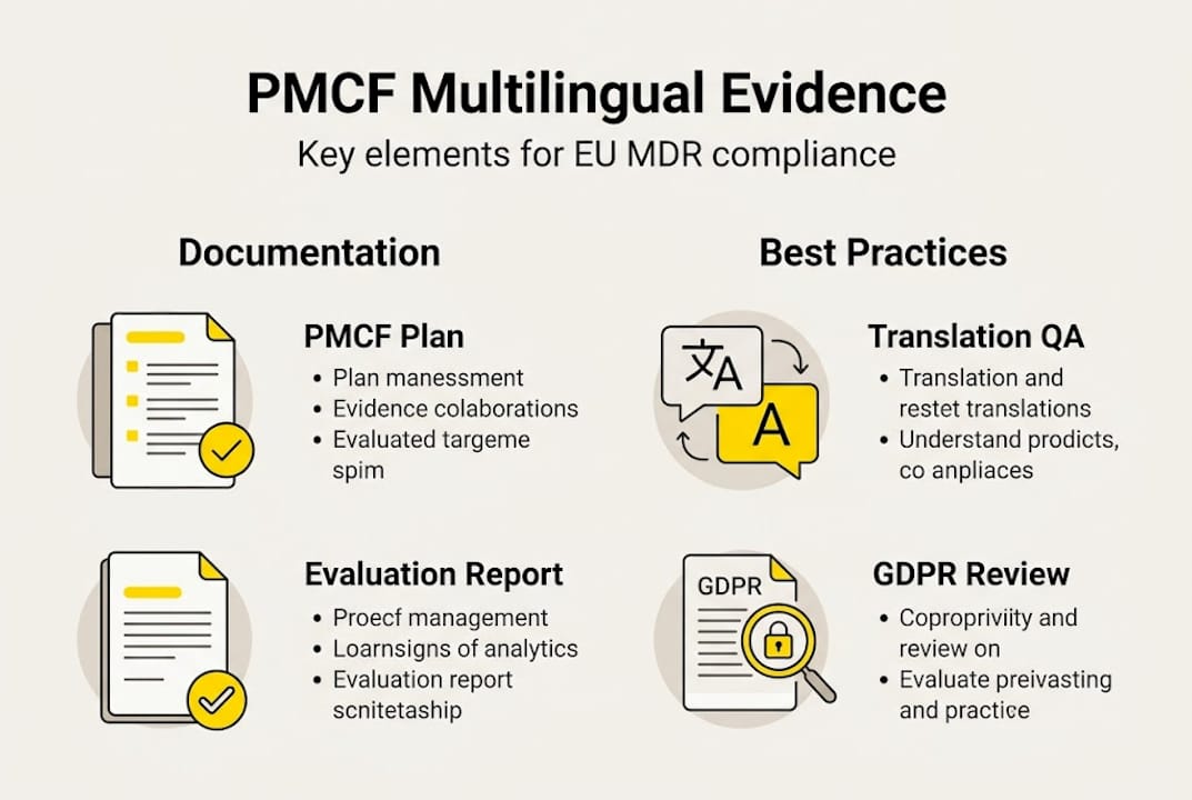 Infographic showing PMCF multilingual evidence process