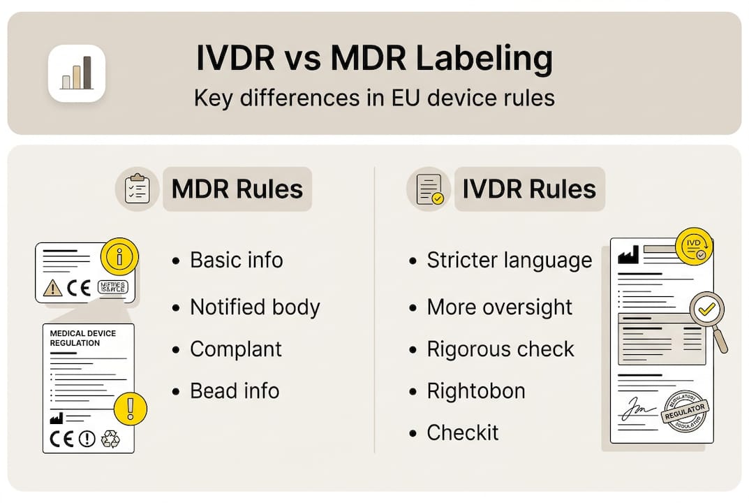 Infographic comparing IVDR and MDR labeling rules
