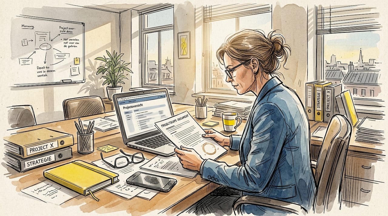 De projectmanager loopt de vertaalchecklist nog eens zorgvuldig na.