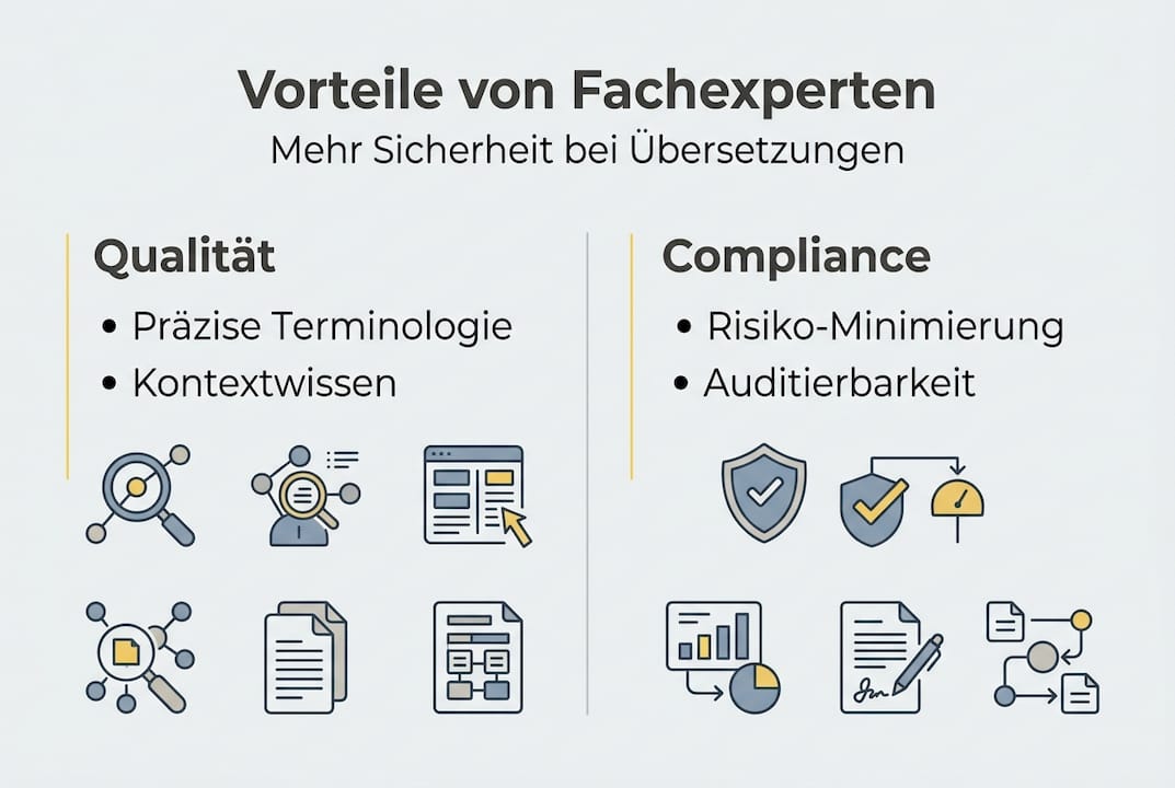 Die Infografik veranschaulicht, welche Vorteile die Zusammenarbeit mit ausgewiesenen Experten bietet.