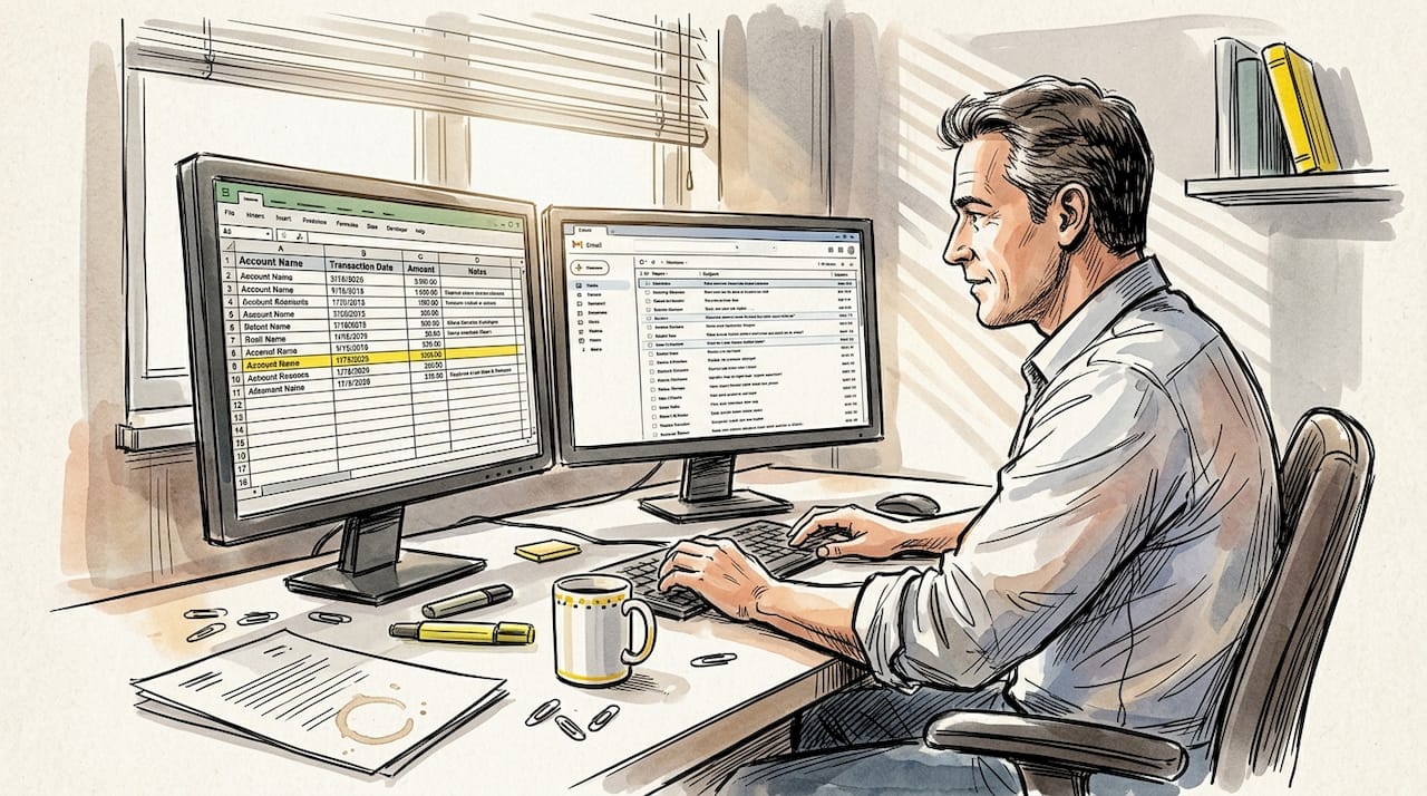 Man validating digital audit trail in home office