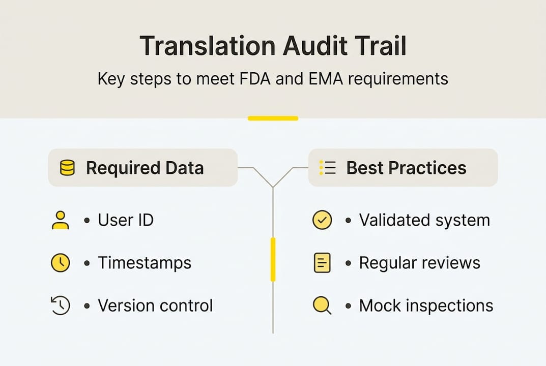Infographic showing translation audit trail steps and requirements