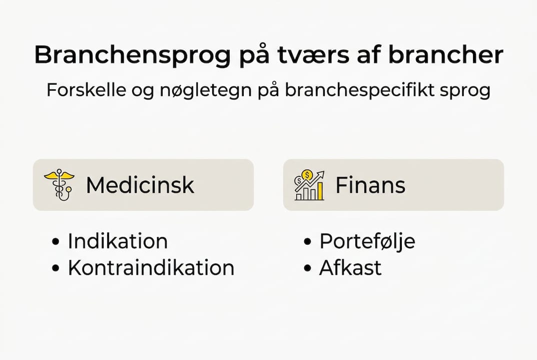 Grafisk oversigt over fagsprog i medicin og finansverdenen