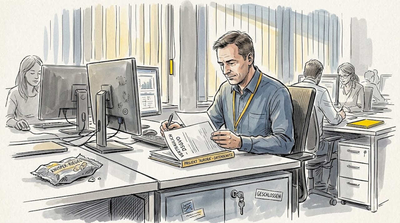 Ein Manager prüft vertrauliche Unterlagen im Übersetzungsbüro.