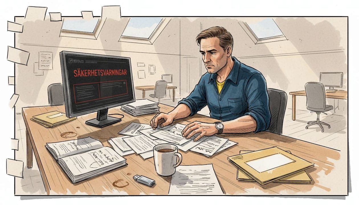 Man går igenom och organiserar dokument för att skydda känslig information.