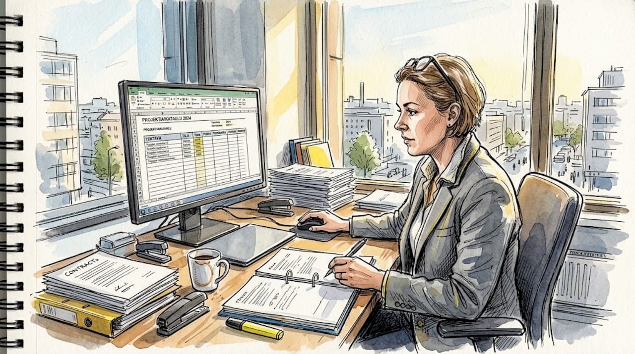 Projektipäällikkö käy läpi käännösdokumentaatiota