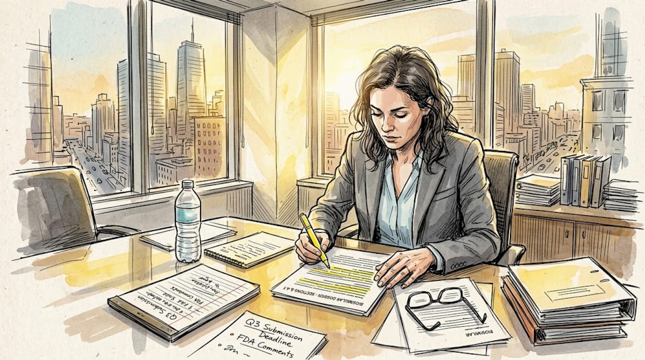 Team member reviews biosimilar dossier documents