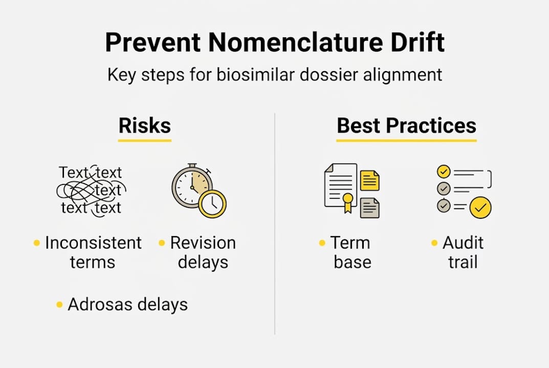 Infographic showing nomenclature drift risks and best practices