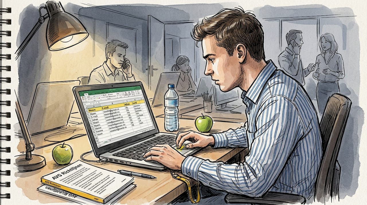 Analist werkt met persoonsgegevens aan zijn bureau op kantoor