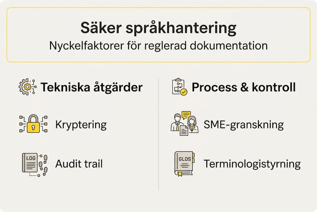 Grafisk sammanställning som visar hur man hanterar språk på ett säkert sätt