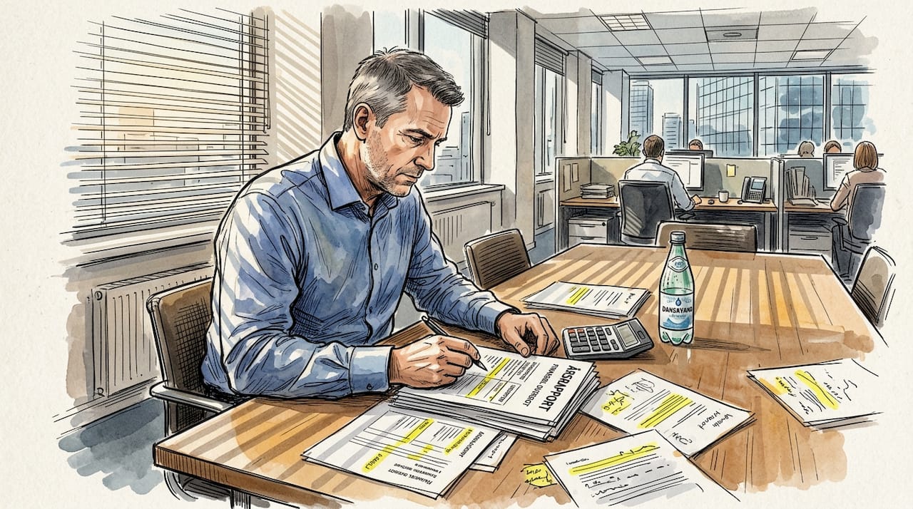 Økonomimedarbejder gennemgår et fysisk regnskabsdokument