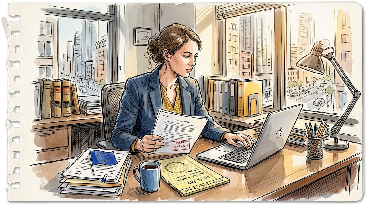 Legal professional reviewing EU compliance document