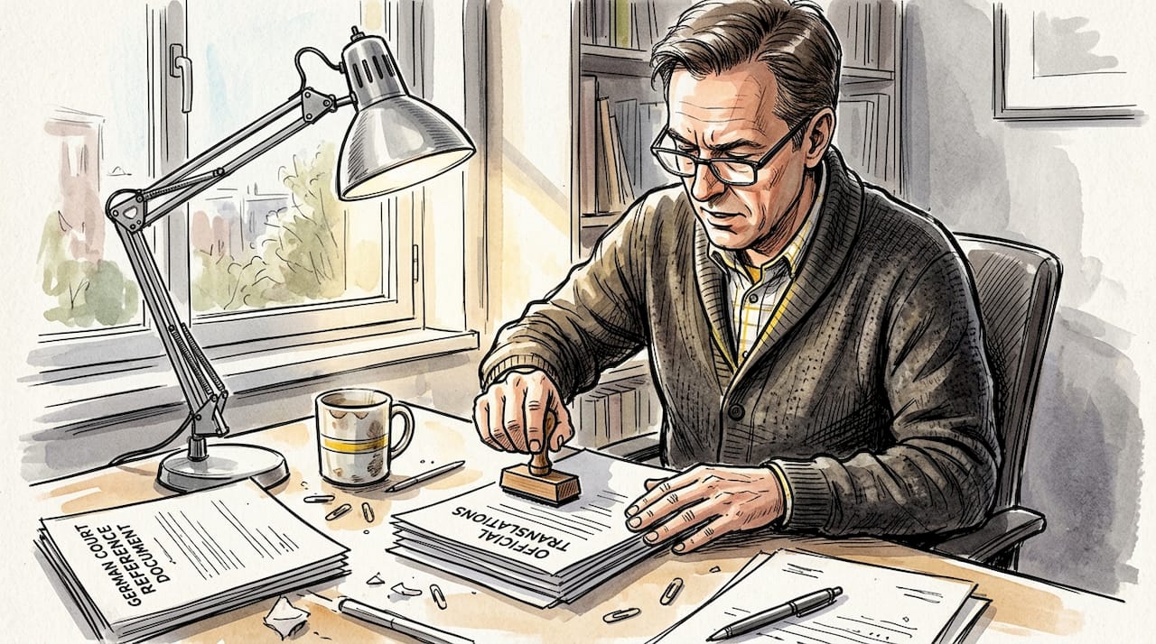 Sworn translator certifying legal translation in office