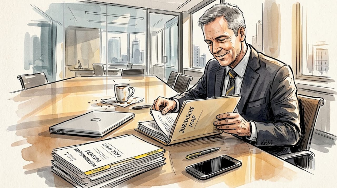 Een advocaat raadpleegt vertrouwelijke juridische stukken.