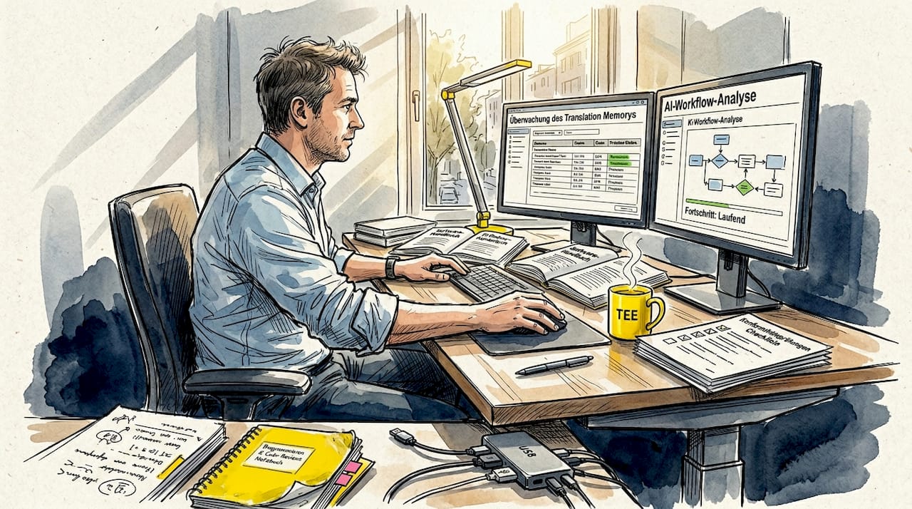 IT-Experte überwacht den Ablauf des Übersetzungssystems.