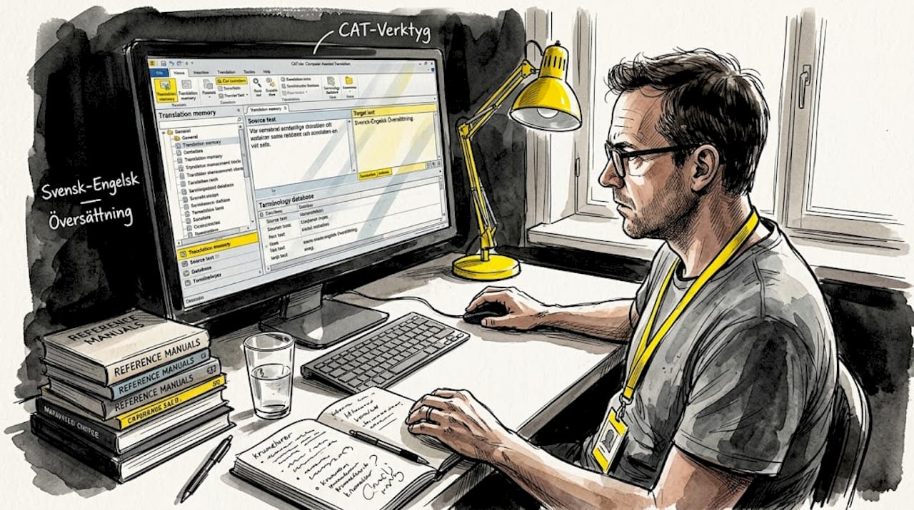 En person sitter vid datorn och ser över terminologin för att säkerställa att rätt termer används.