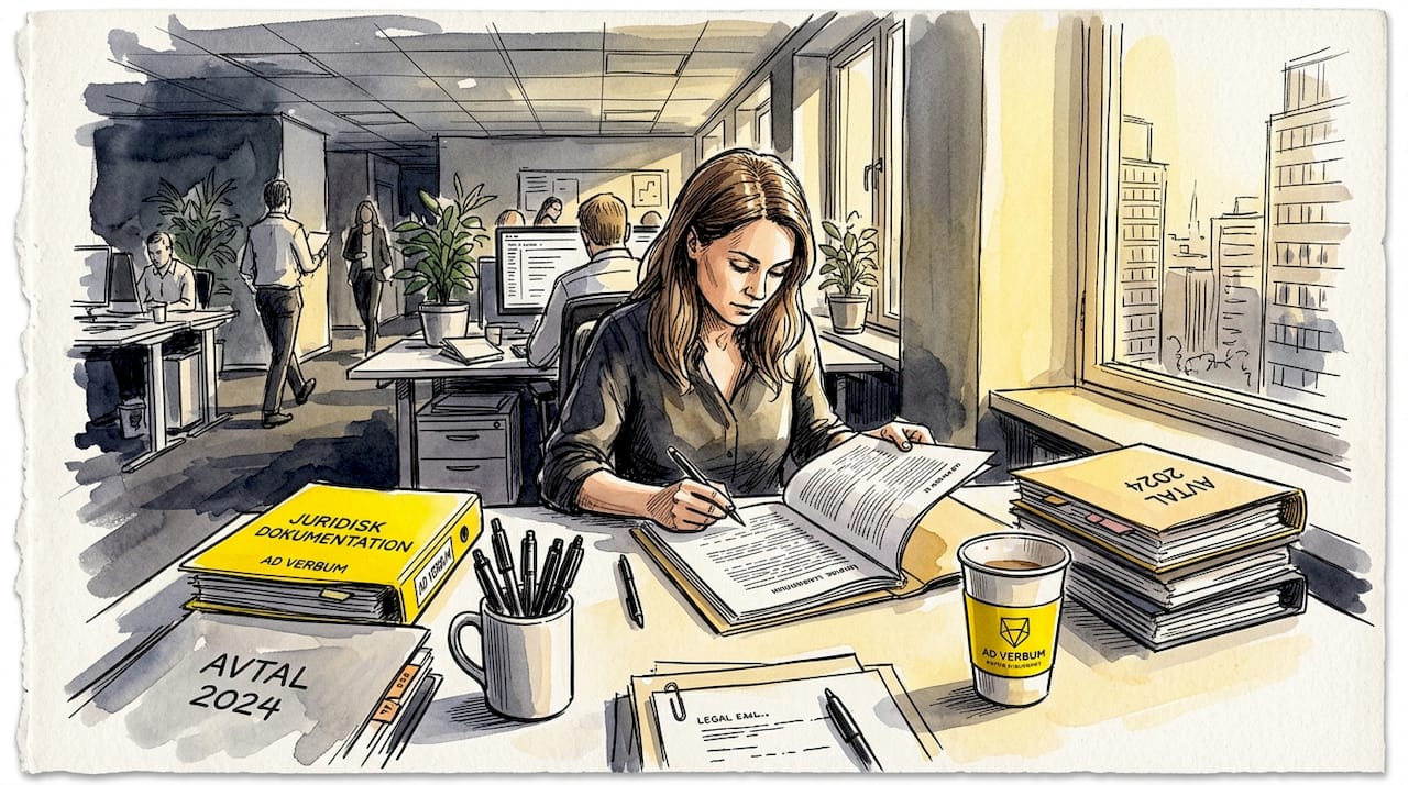 En yrkesperson går igenom och kvalitetssäkrar dokument på jobbet.