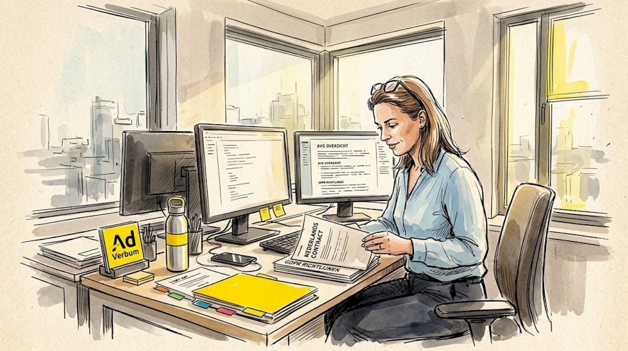 Vertaler bekijkt contract en let daarbij speciaal op de AVG-voorwaarden.