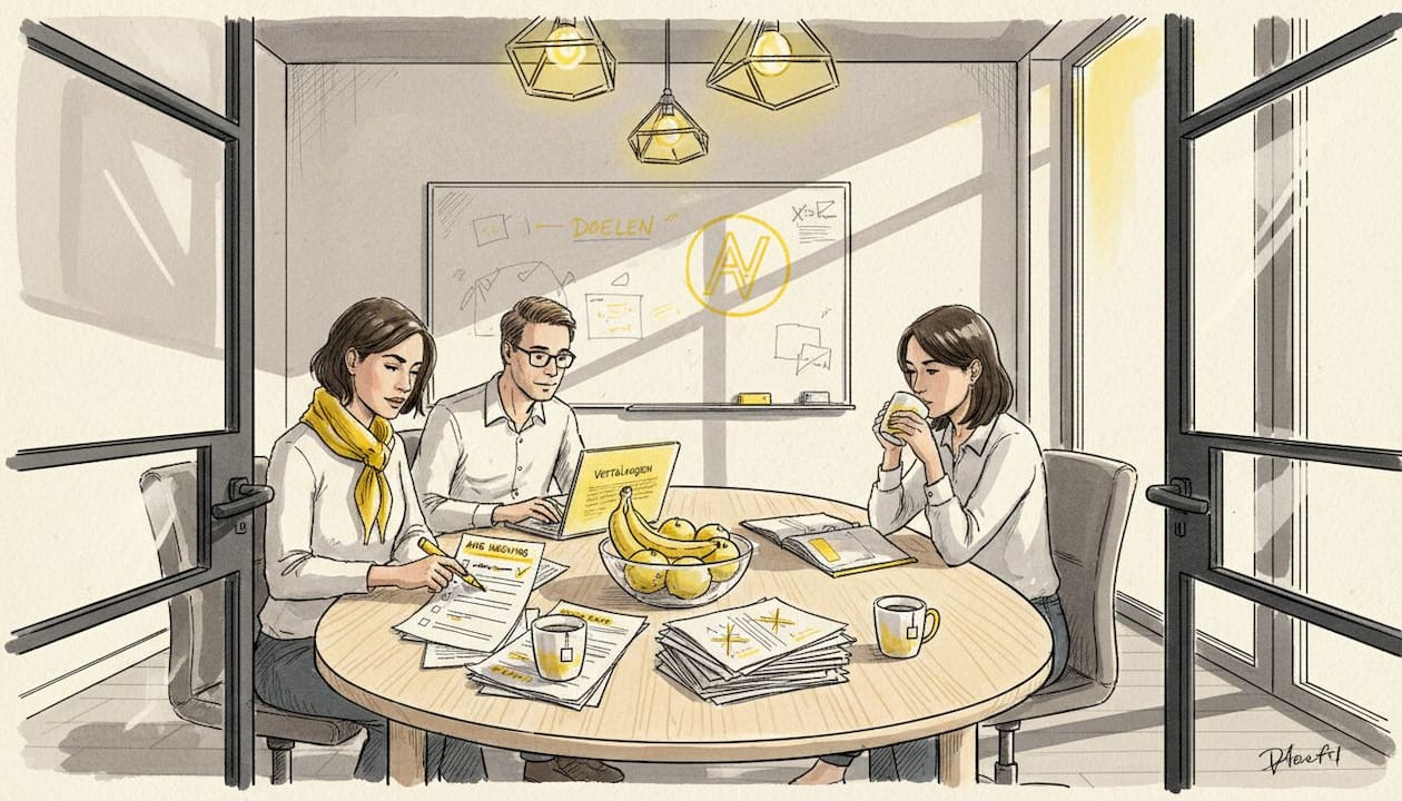 Het vertaalteam overlegt over hun verantwoordelijkheden rondom de AVG.