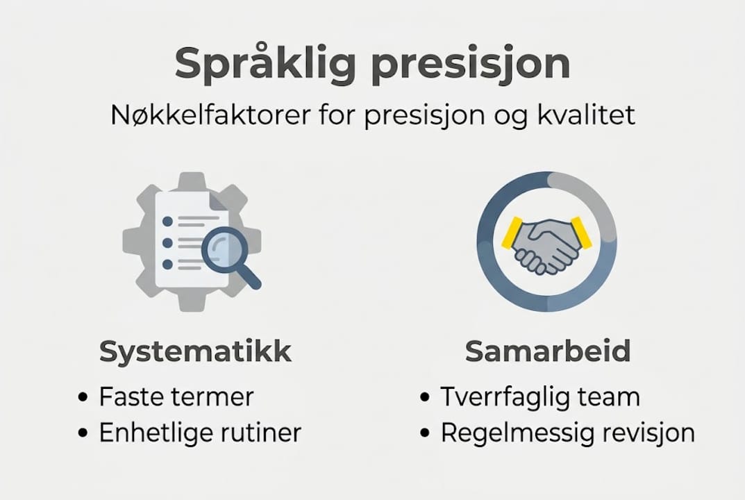 Infografikk som viser de viktigste elementene for presist språk