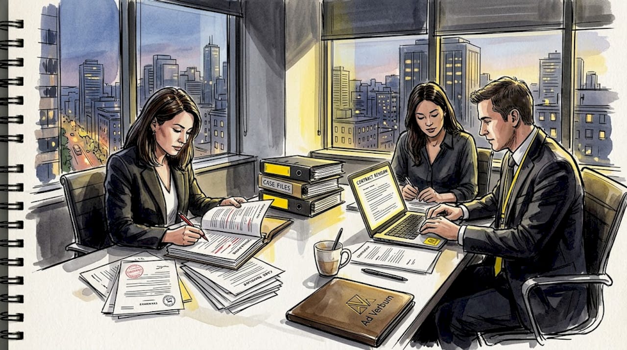 Legal team reviewing translated arbitration documents