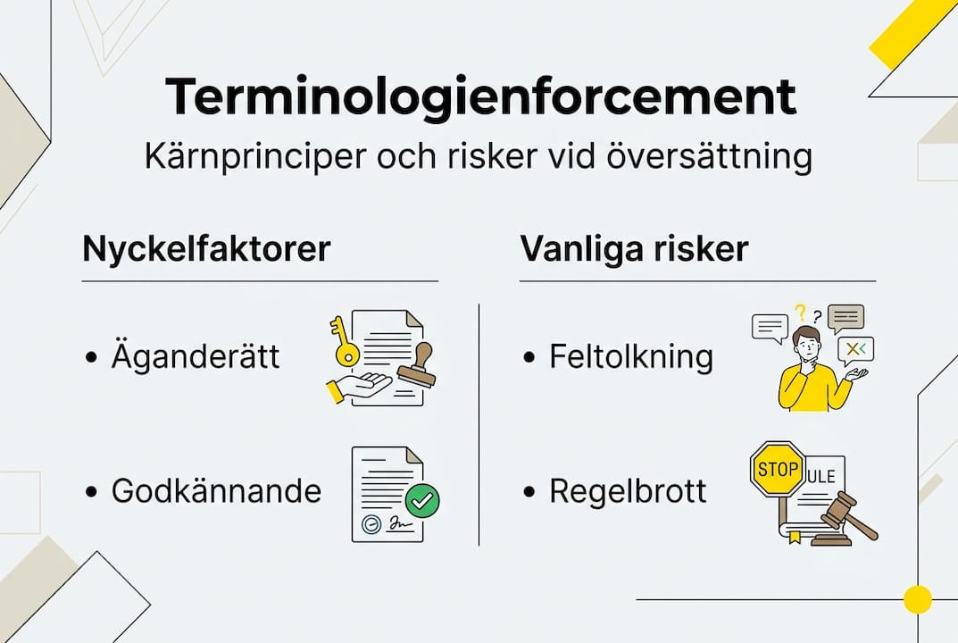 En överskådlig infografik som belyser viktiga aspekter och möjliga fallgropar när det gäller arbete med terminologihantering.
