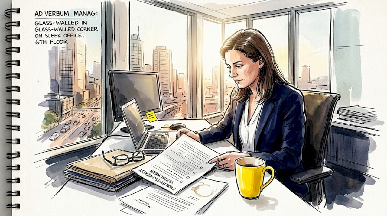 De projectmanager neemt de vertaalworkflow op kantoor kritisch onder de loep.