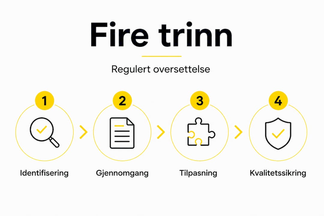 Grafisk oversikt som viser de fire hovedstegene i en oversettelsesprosess