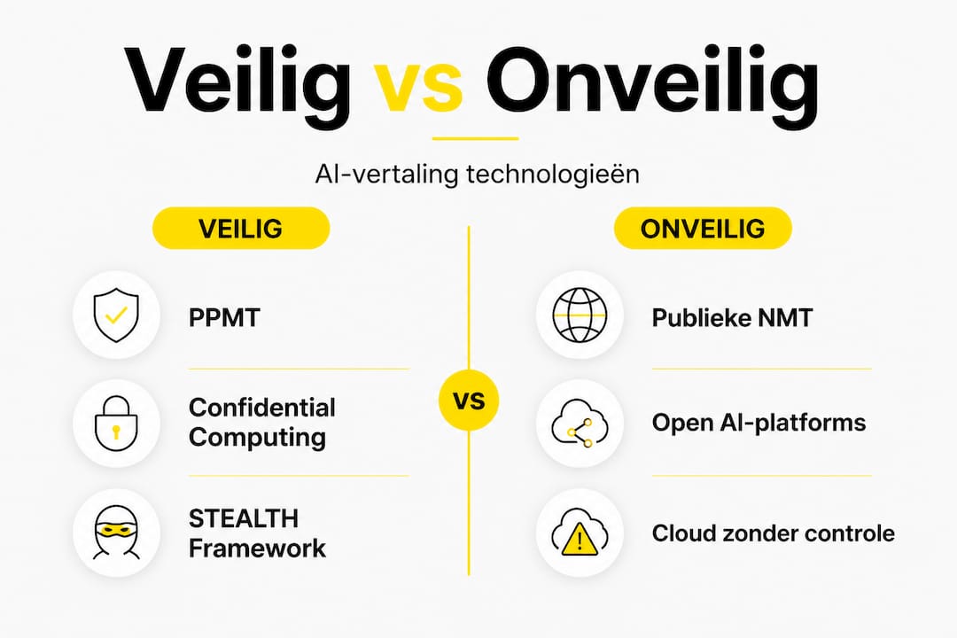 Infographic: veilige versus onveilige AI-vertaaltechnologie vergeleken