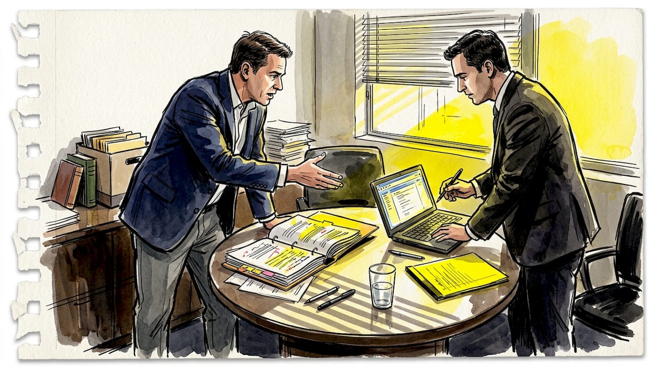 Lawyers reviewing documents for translation discrepancies