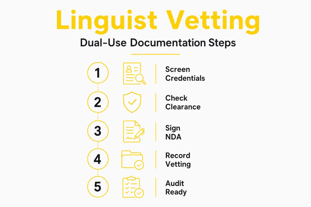 Infographic showing dual-use linguist vetting steps