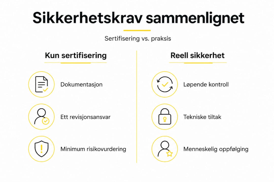 Denne infografikken gir en oversikt over hvordan krav til datasikkerhet stemmer overens med praksis i virksomheter.