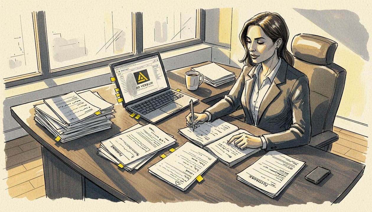 Compliance officer reviewing multilingual legal contracts