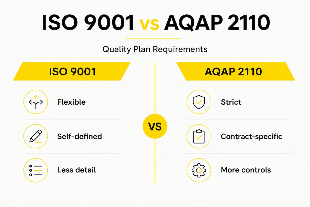 Infographic comparing ISO 9001 and AQAP 2110 requirements