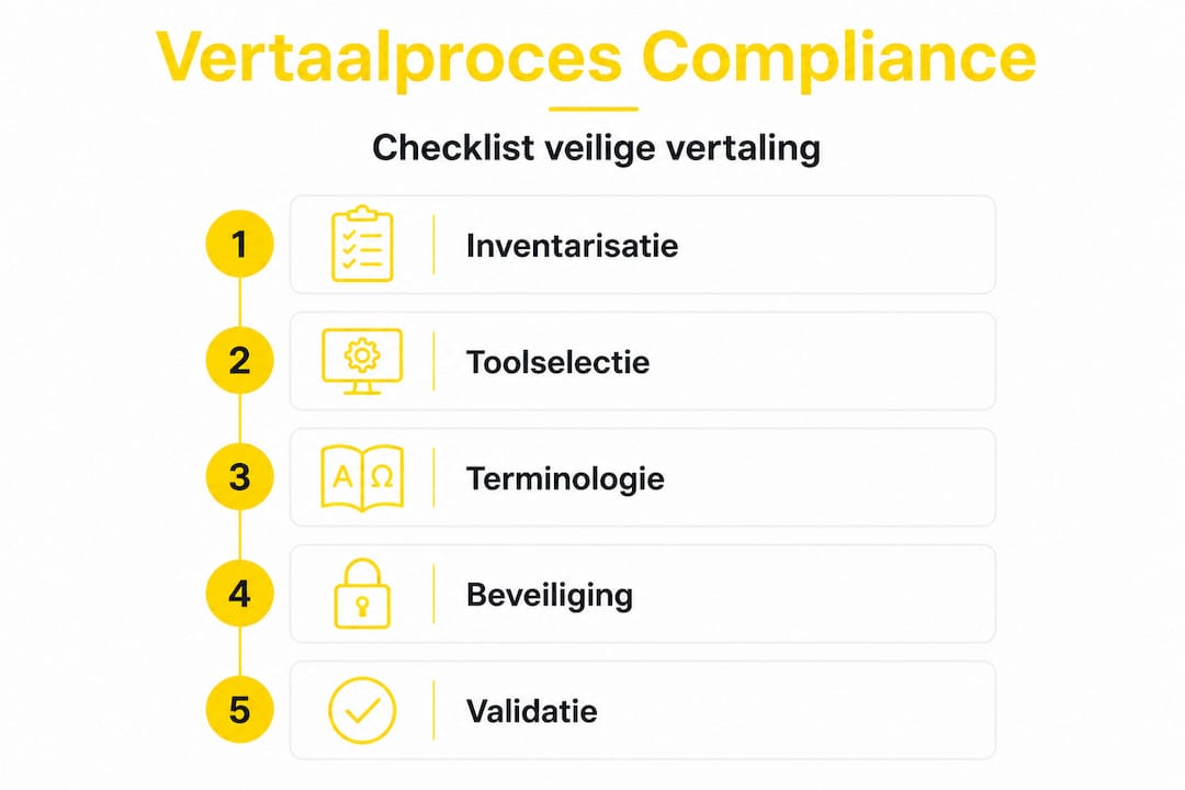 Overzicht: vijf praktische stappen naar een compliant vertaalsysteem