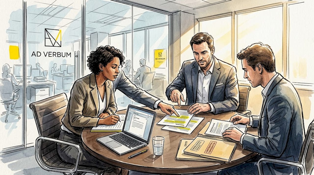 Business team reviewing cross-border translation documents