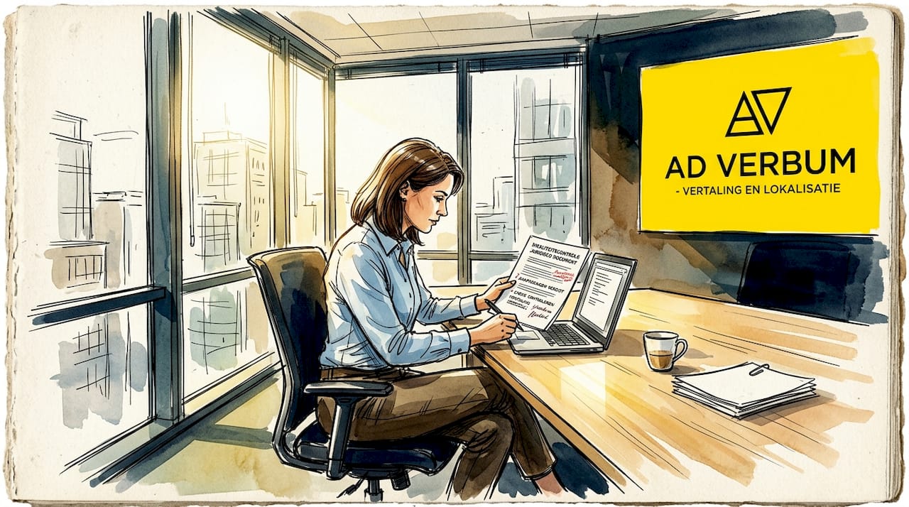 De manager kijkt op kantoor de vertaalde documenten na aan zijn bureau.