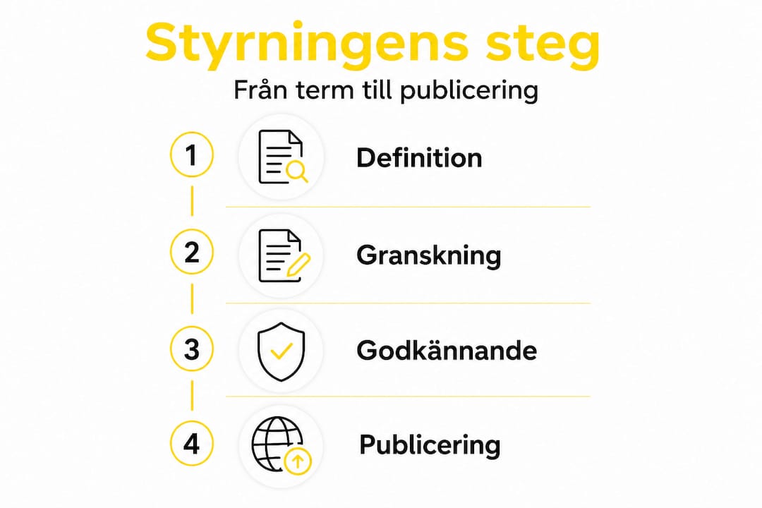 Grafisk guide som visar steg för att arbeta strukturerat med terminologi