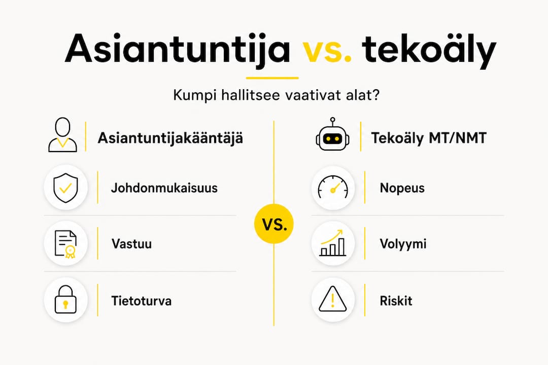 Infografiikka: Asiantuntijakääntäjä vs. tekoäly – kumman valitset?