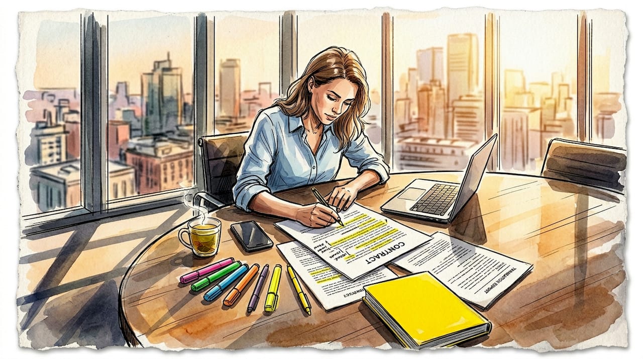 Compliance officer reviews translation documents