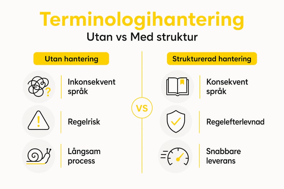 Infografik som visar skillnaden mellan organiserad och oorganiserad hantering av terminologi