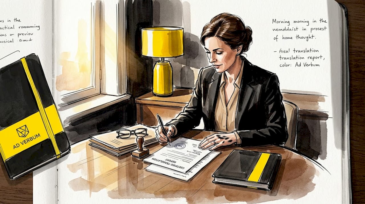 Woman verifying certified translation documents