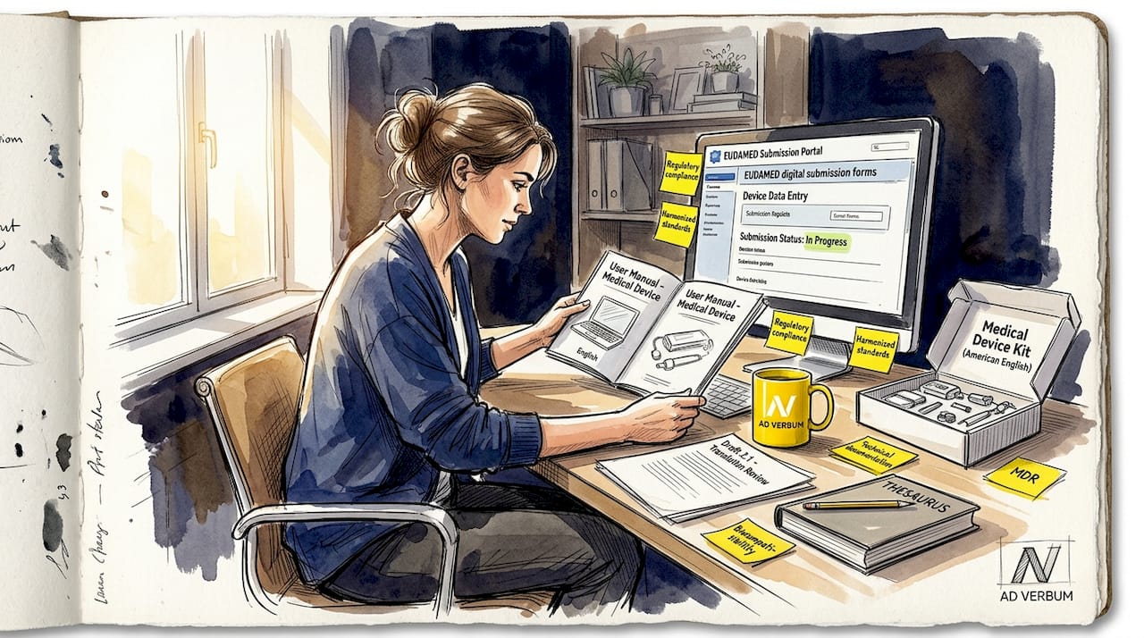 Translator checking device instructions on computer