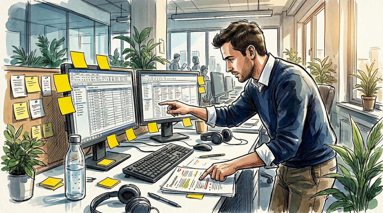 Translator checking digital and paper documents