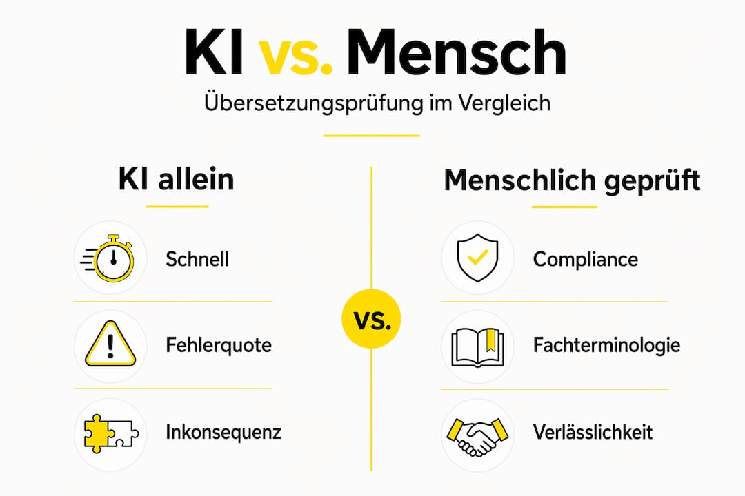 Infografik: Künstliche Intelligenz versus menschliche Qualitätskontrolle bei Übersetzungen