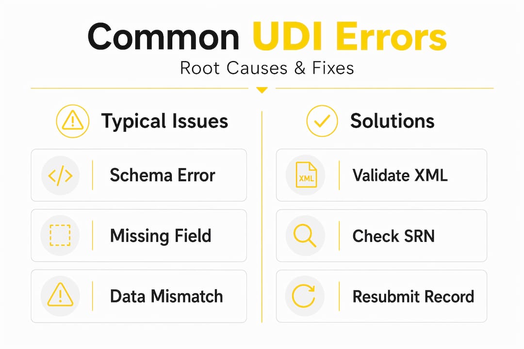 Infographic splitting UDI errors and solutions