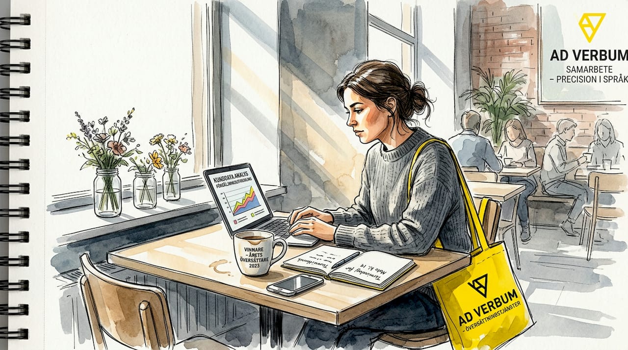En kvinna sitter vid köksbordet och arbetar med ett kalkylblad om dataskydd.