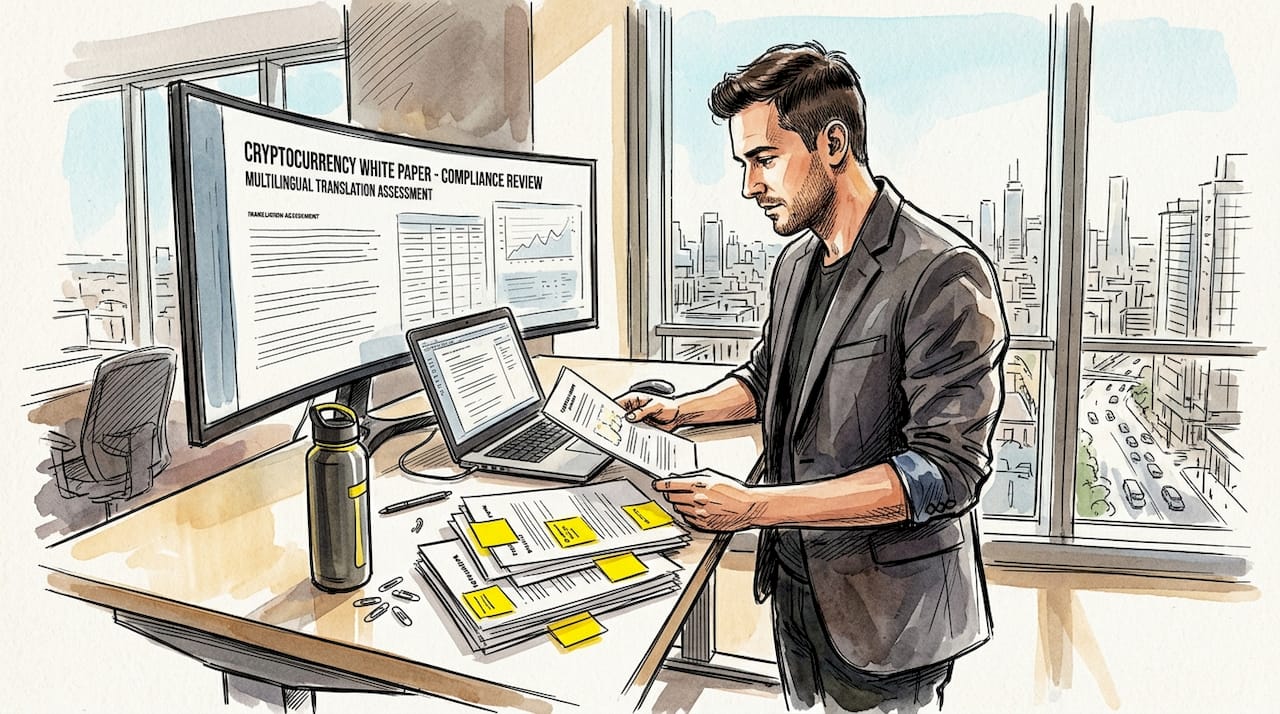 Compliance officer reviews crypto translation workflow